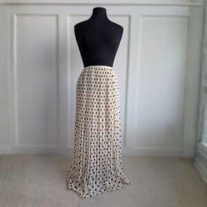 H&M Pleated Polka Dot Maxi Skirt | Cream & Black | Size Small | Like New